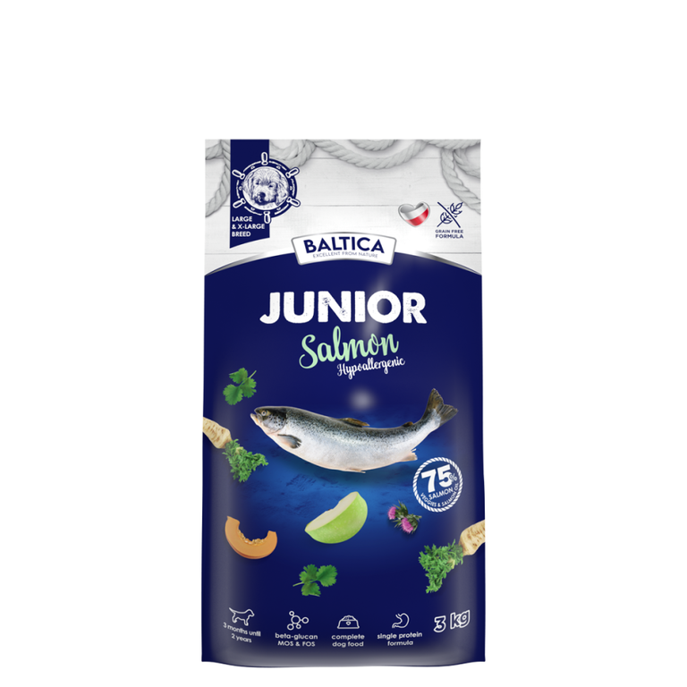 BALTICA HIPOALERGICZNA JUNIOR SUCHA KARMA DLA PSA SALMON  L/XL 3KG