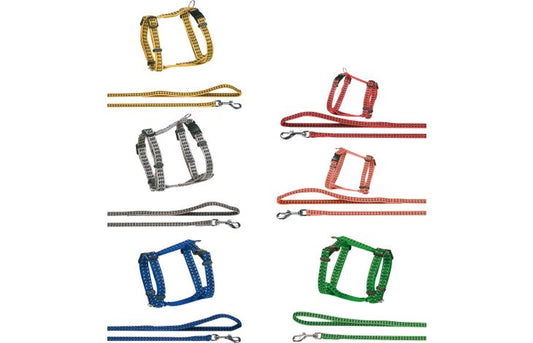 FLAMINGO CAT HARNESS WITH LEASH BRIGHT MULTIPLE COLOURS 18-25CM 22-33CM 100CM 10MM