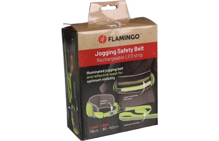 FLAMINGO JOGGING LEASH WITH WAIST BELT STOFFEL FLUO YELLOW 118CM 80-140CM