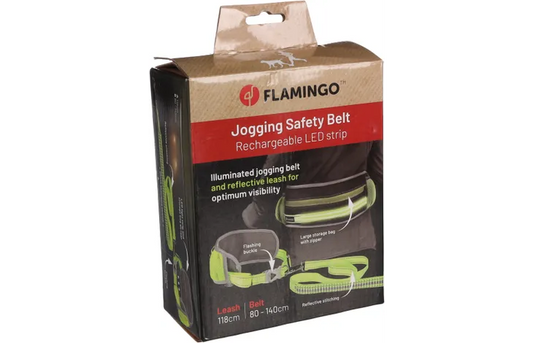 FLAMINGO JOGGING LEASH WITH WAIST BELT STOFFEL FLUO YELLOW 118CM 80-140CM