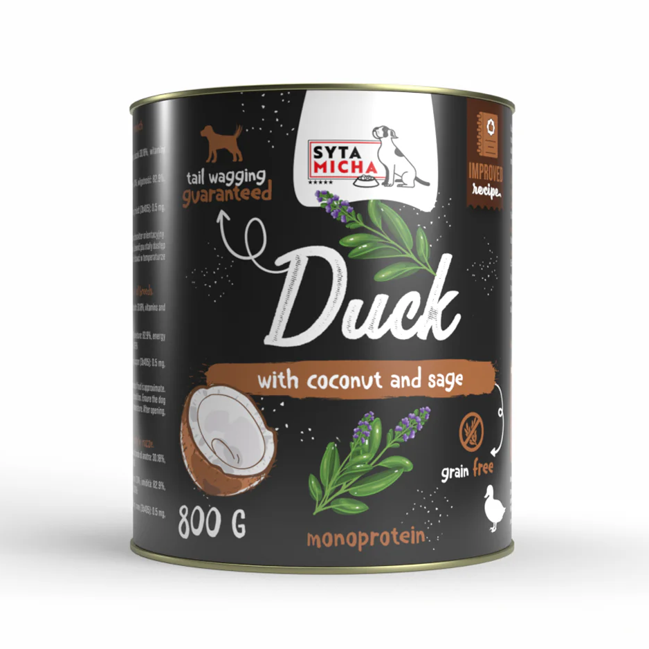SYTA MICHA MOKRA KARMA DLA PSA KACZKA Z JEŻYNAMI I KOKOSEM 800G