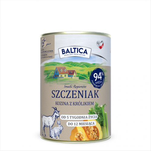 BALTICA SMAKI REGIONÓW JUNIOR MOKRA KARMA DLA PSA KOZINA Z KRÓLIKIEM 400G