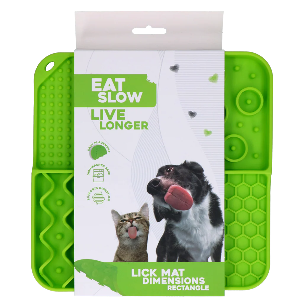 EAT SLOW LIVE LONGER LICK MAT DIMENSIONS RECTANGLE GREEN