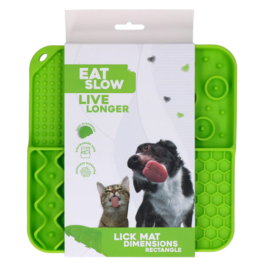 EAT SLOW LIVE LONGER LICK MAT DIMENSIONS RECTANGLE GREEN