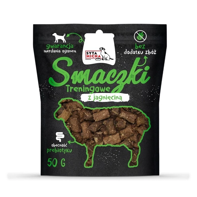 SYTA MICHA BLACK PRZYSMAKI DLA PSA SMACZKI TRENINGOWE Z JAGNIĘCINĄ 50G