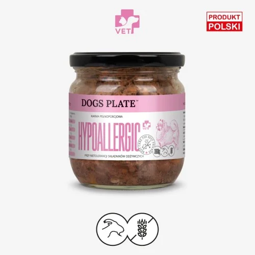DOGS PLATE VET HYPOALLERGIC 360G MOKRA KARMA SPECJALISTYCZNA DLA PSÓW Z ALERGIĄ POKARMOWĄ