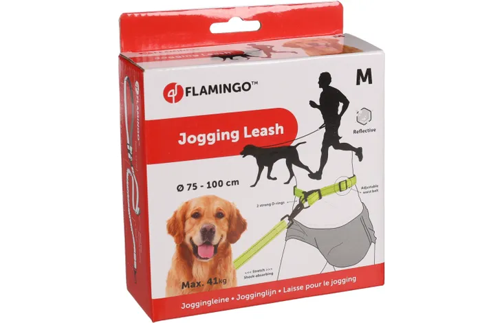 FLAMINGO JOGGING LEASH WITH WAIST BELT DIRAN FLUO YELLOW M 118CM 75-100CM