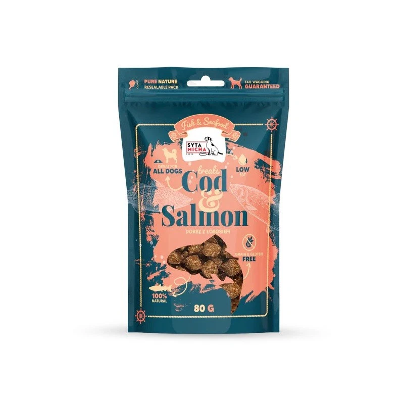 SYTA MICHA FISH & SEA FOOD PRZYSMAKI DLA PSA DORSZ Z ŁOSOSIEM 80G