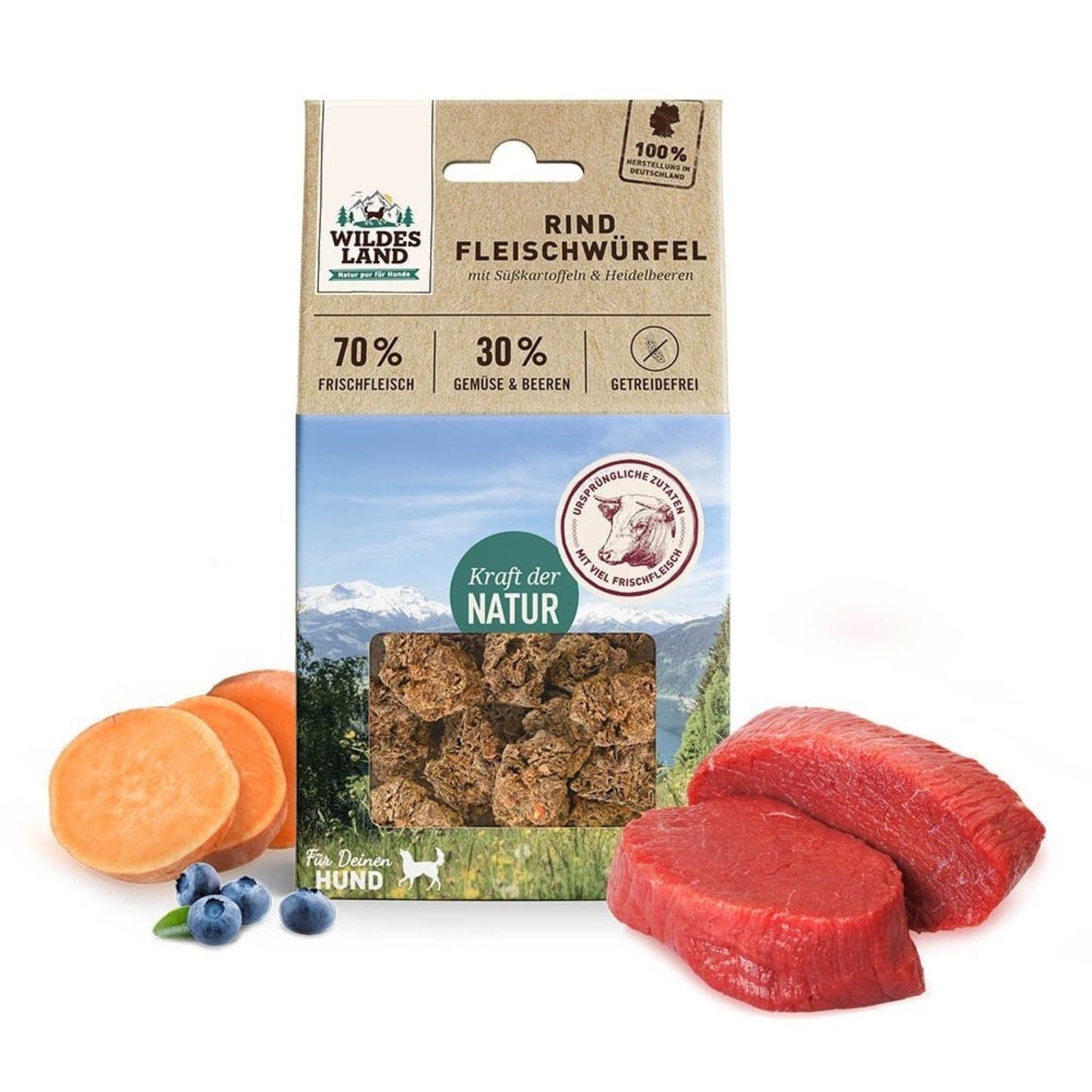 WILDES LAND DOG RIND WOŁOWINA KOSTKI MIĘSNE PRZYSMAKI 100G