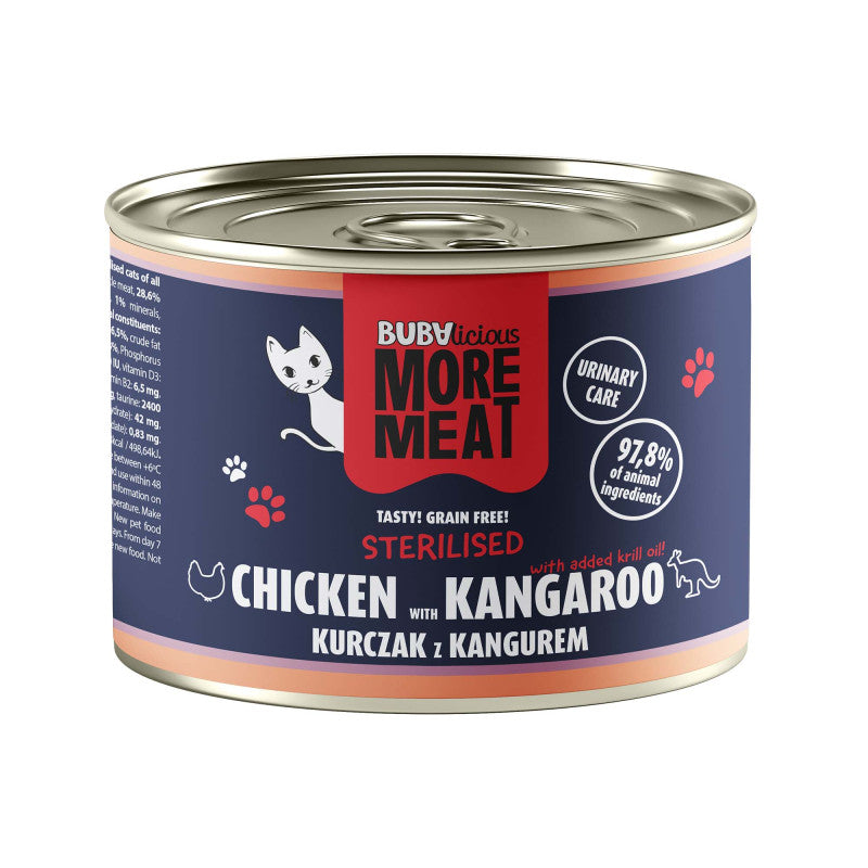 BUBALICIOUS MOKRA KARMA DLA KOTA 185G STERYLISED KURA KANGUR