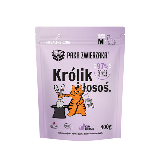 PAKA ZWIERZAKA SUCHA KARMA KOT KRÓLIK I ŁOSOŚ 400G