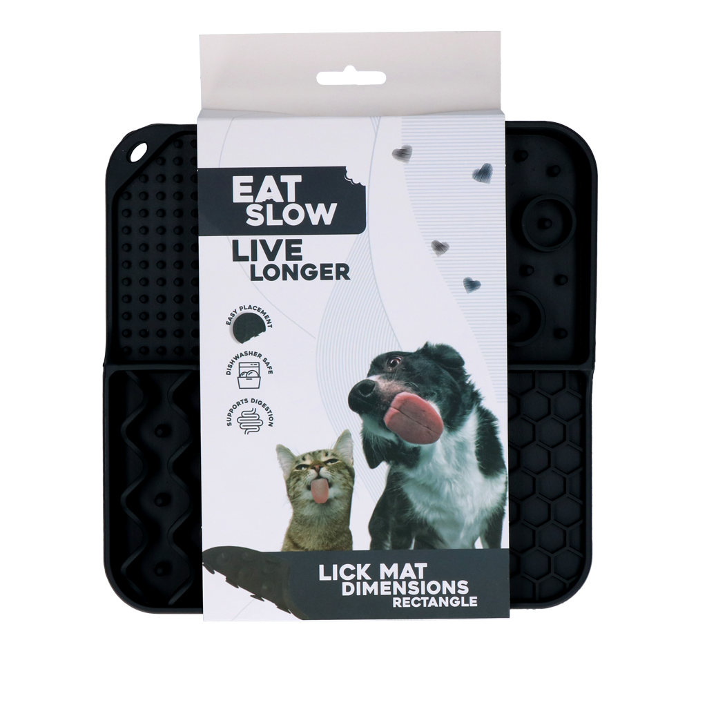 EAT SLOW LIVE LONGER LICK MAT DIMENSIONS RECTANGLE GREY
