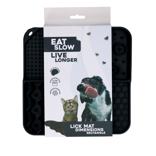 EAT SLOW LIVE LONGER LICK MAT DIMENSIONS RECTANGLE GREY
