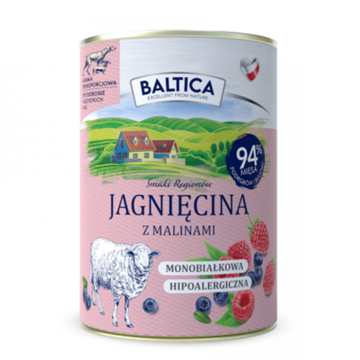 BALTICA SMAKI REGIONÓW MOKRA KARMA DLA PSA JAGNIĘCINA Z MALINAMI 400G
