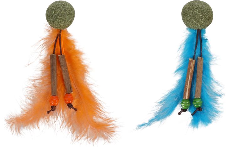 FLAMINGO CT BOLEO + CATNIP + FEATHERS ORANGE/BLUE 14CM