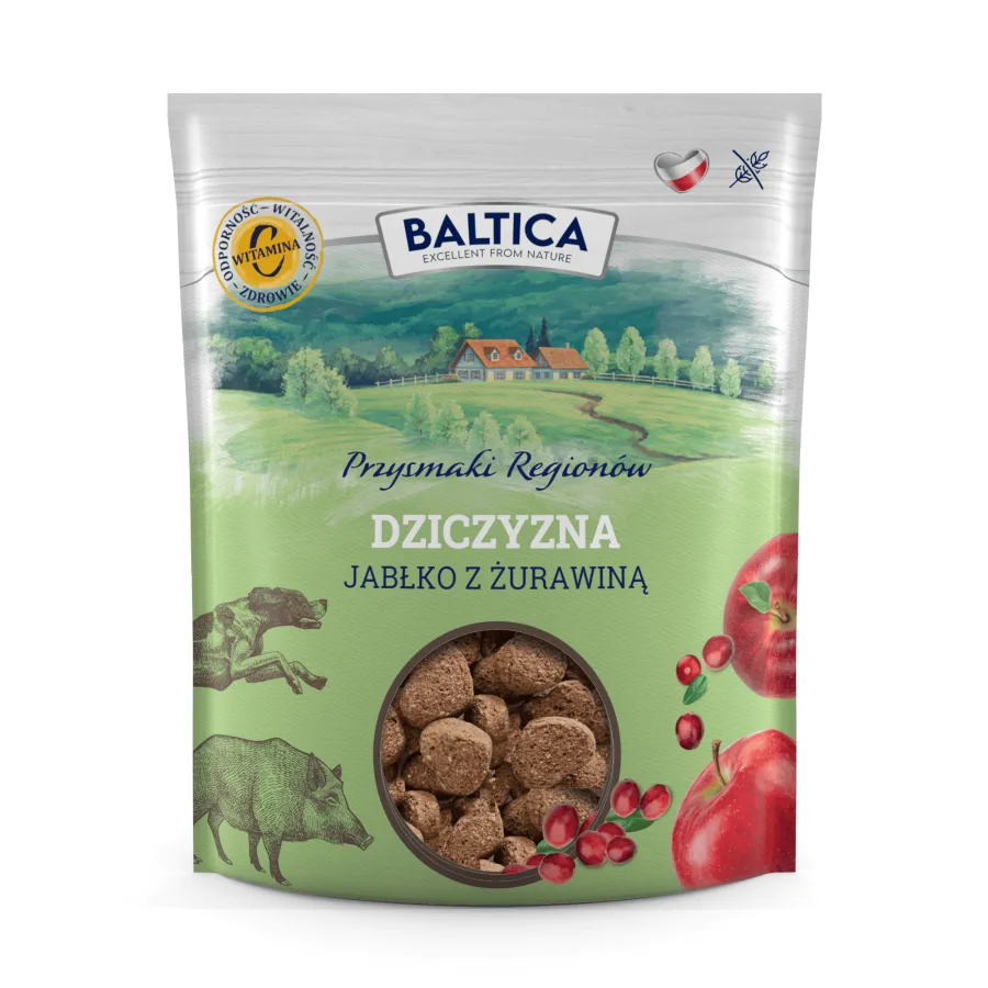 BALTICA SMAKI REGIONÓW PRZYSMAKI DLA PSA TRENINGOWE DZICZYZNA Z JABŁKIEM 600G