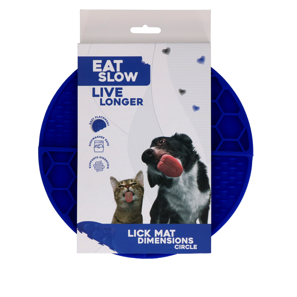 EAT SLOW LIVE LONGER LICK MAT DIMENSIONS CIRCLE  BLUE