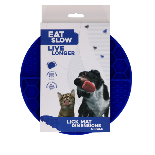 EAT SLOW LIVE LONGER LICK MAT DIMENSIONS CIRCLE  BLUE