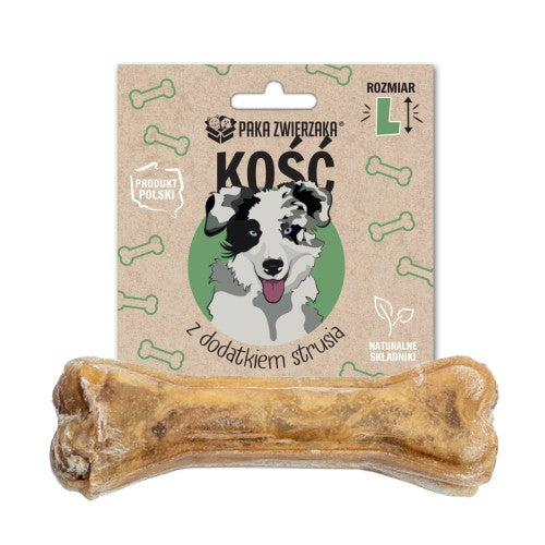 PAKA ZWIERZAKA GRYZAK DLA PSA KOŚĆ Z DODATKIEM STRUSIA L 13,5CM