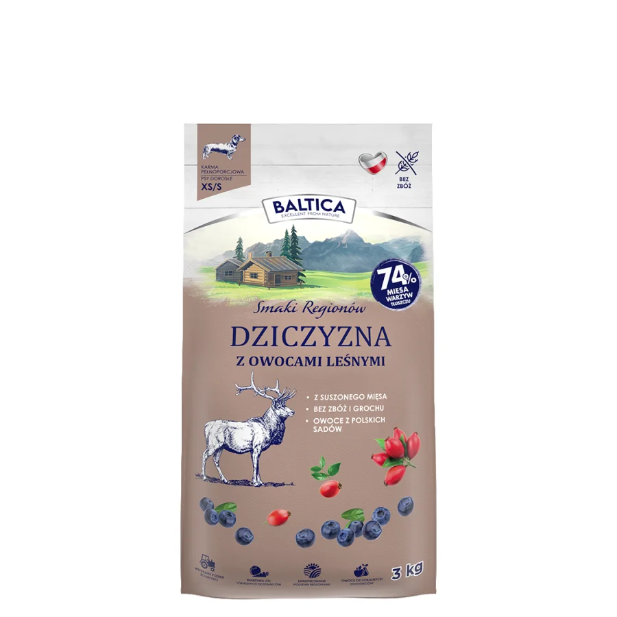 BALTICA SMAKI REGIONÓW SUCHA KARMA DLA PSA DZICZYZNA Z OWOCAMI LEŚNYMI XS/S 3KG