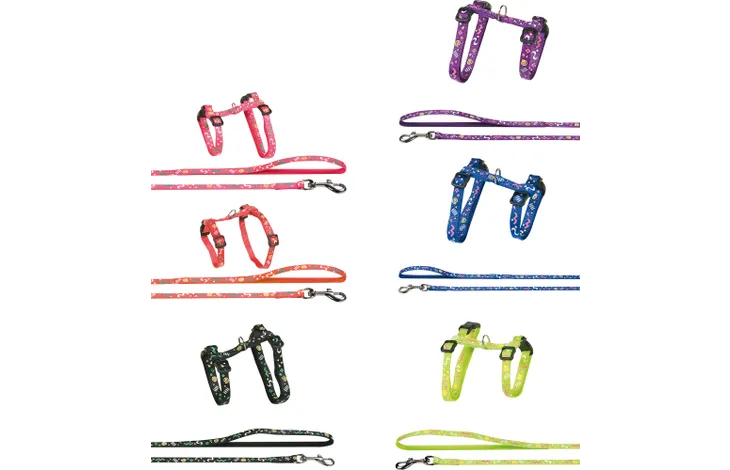 FLAMINGO CAT HARNESS WITH LEASH PARTY MULTIPLE COLOURS 18-25CM 22-33CM 100CM 10MM