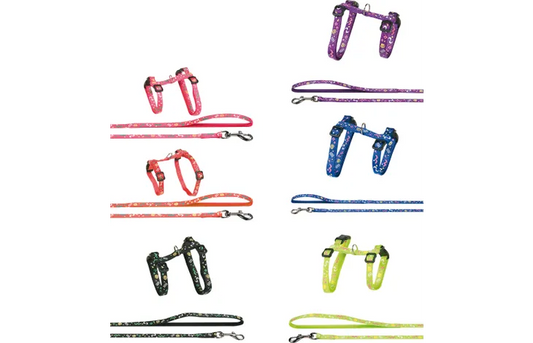 FLAMINGO CAT HARNESS WITH LEASH PARTY MULTIPLE COLOURS 18-25CM 22-33CM 100CM 10MM