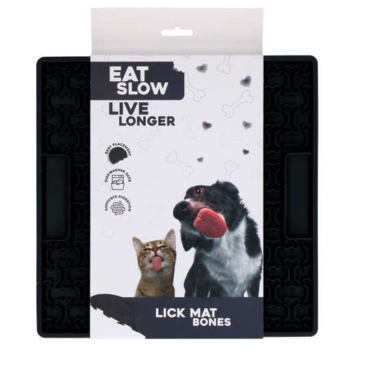 EAT SLOW LIVE LONGER LICK MAT BONES GREY