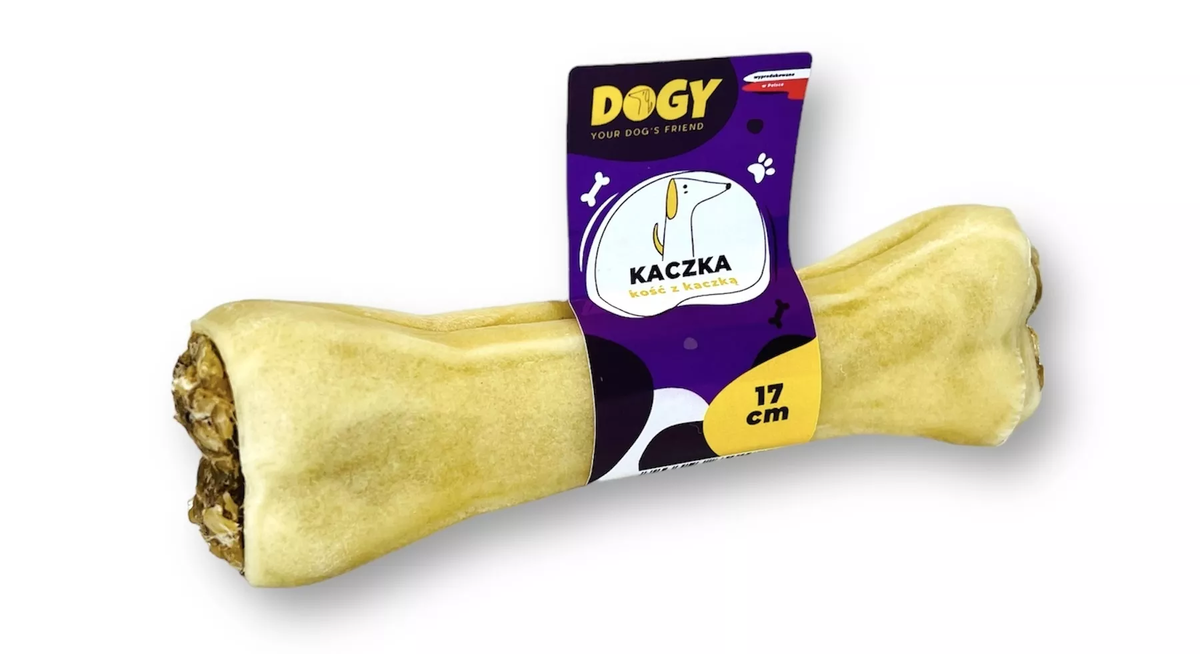 DOGY KOŚĆ Z KACZKĄ I JABŁKIEM 17CM - KOŚĆ DO GRYZIENIA I ŻUCIA