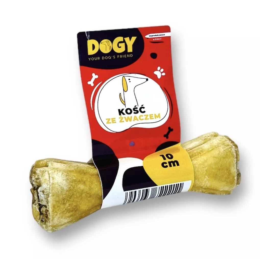 DOGY KOŚĆ ZE ŻWACZEM 10CM DLA PSA  - KOŚĆ DO GRYZIENIA I ŻUCIA