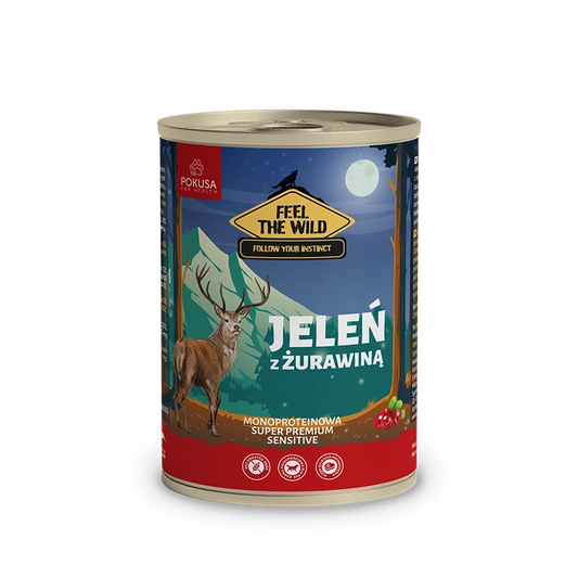 POKUSA FEEL THE WILD MOKRA KARMA DLA PSA JELEŃ Z ŻURAWINĄ 400G