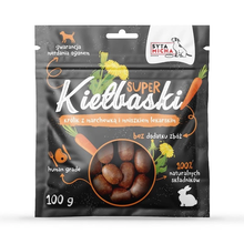 SYTA MICHA SUPER KIEŁBASKI PRZYSMAKI DLA PSA Z KRÓLIKIEM, MARCHEWKĄ I MNISZKIEM 100G