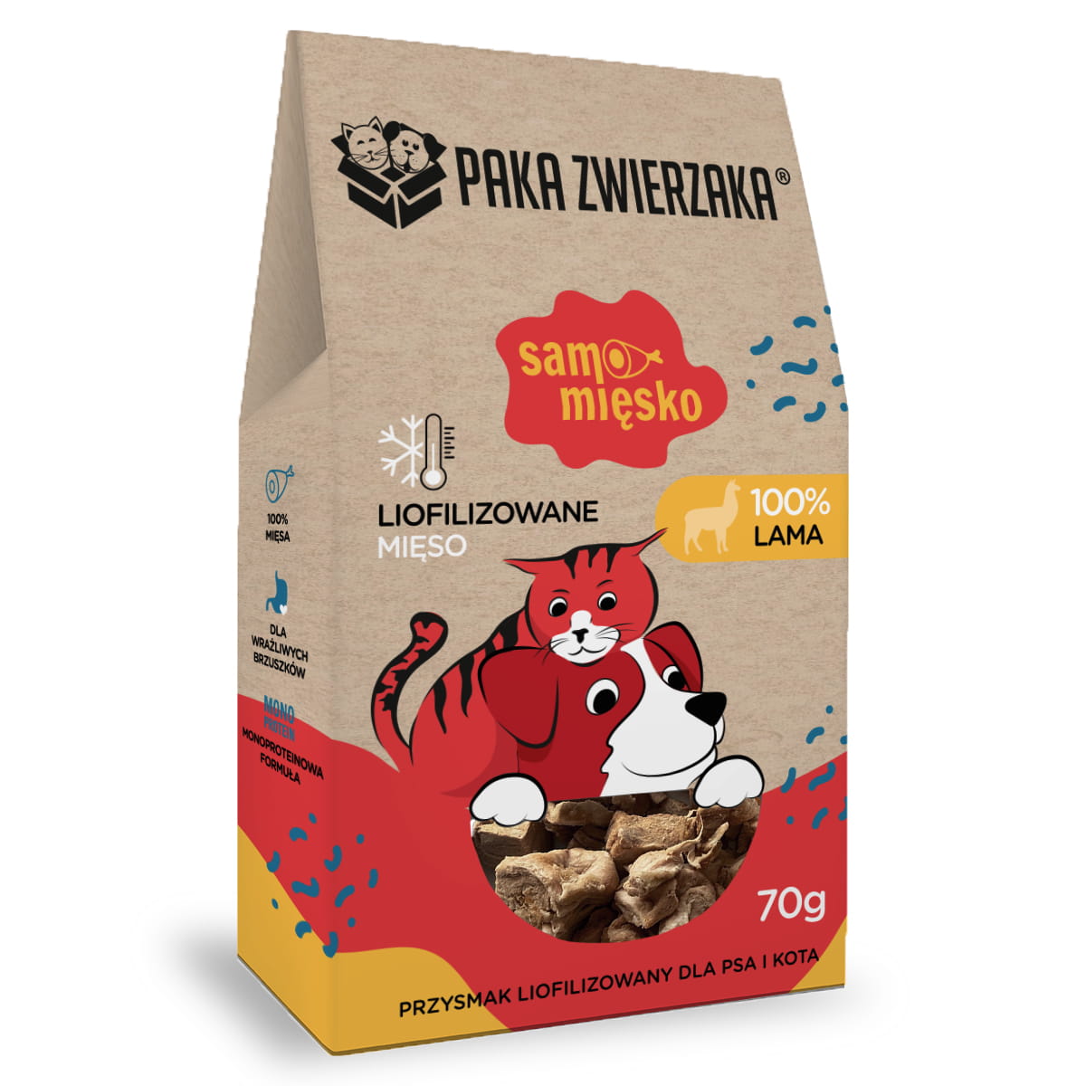PAKA ZWIERZAKA SAMO MIĘSKO PRZYSMAKI DLA PSA LIO LAMA 70G