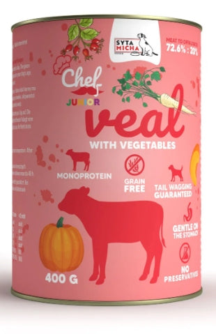 SYTA MICHA CHEF JUNIOR MOKRA KARMA DLA PSA CIELĘCINA Z WARZYWAMI 400G