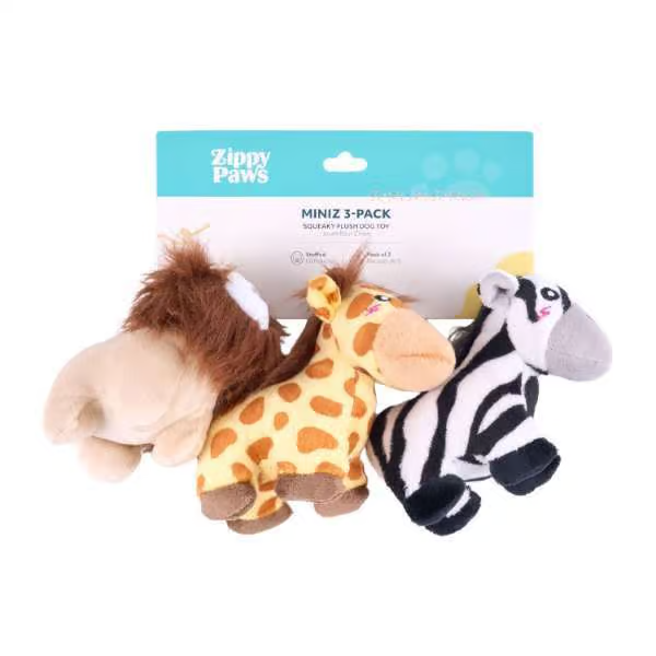 ZIPPY PAWS MINIZ 3PACK JUNGLE SAFARI