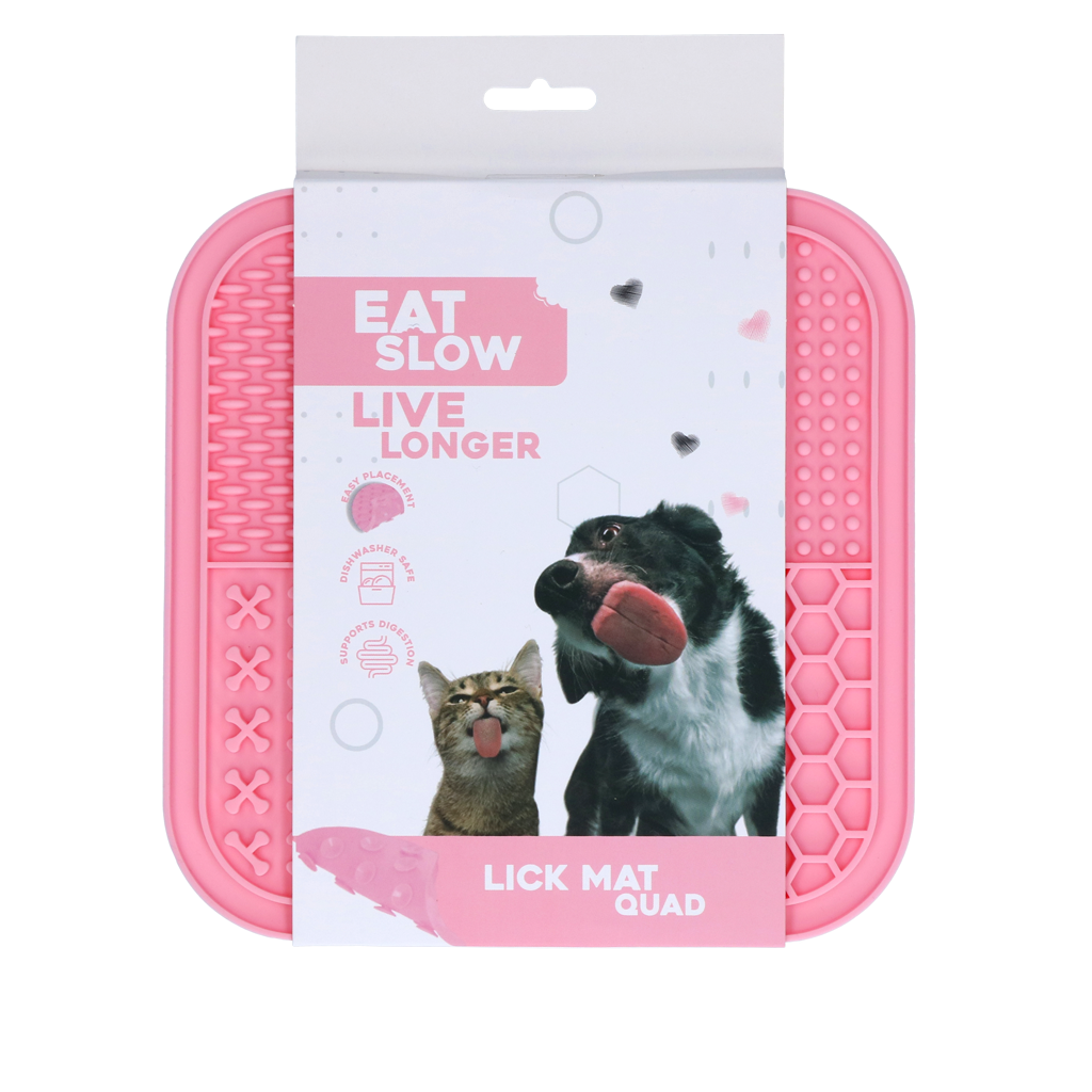 EAT SLOW LIVE LONGER LICK MAT QUAD PINK