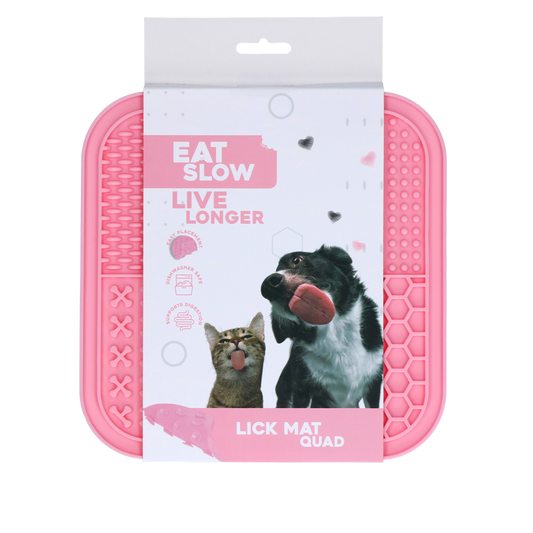EAT SLOW LIVE LONGER LICK MAT QUAD PINK