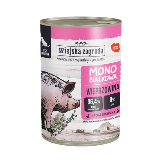 WIEJSKA ZAGRODA MONO MOKRA KARMA DLA PSA WIEPRZOWINA 400G