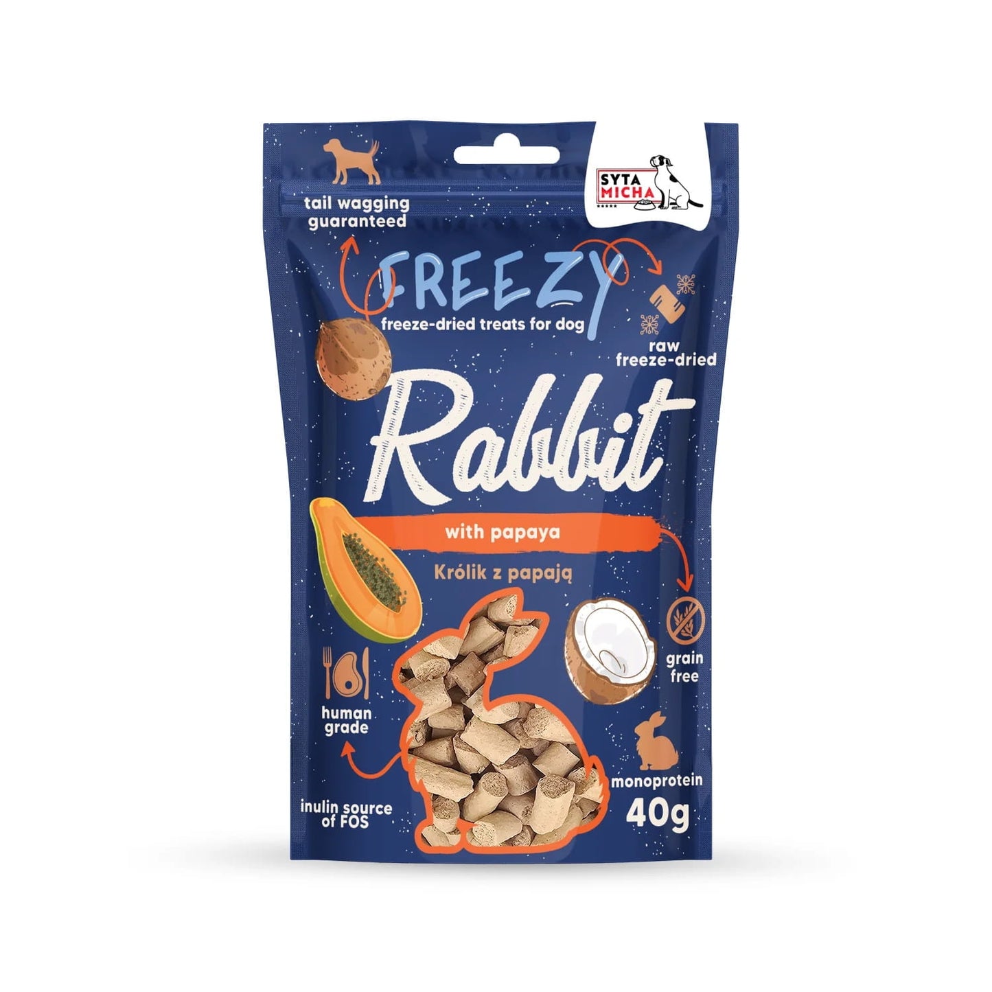 SYTA MICHA FREEZY PRZYSMAKI DLA PSA LIO KRÓLIK Z PAPAJĄ I KOKOSEM 40G