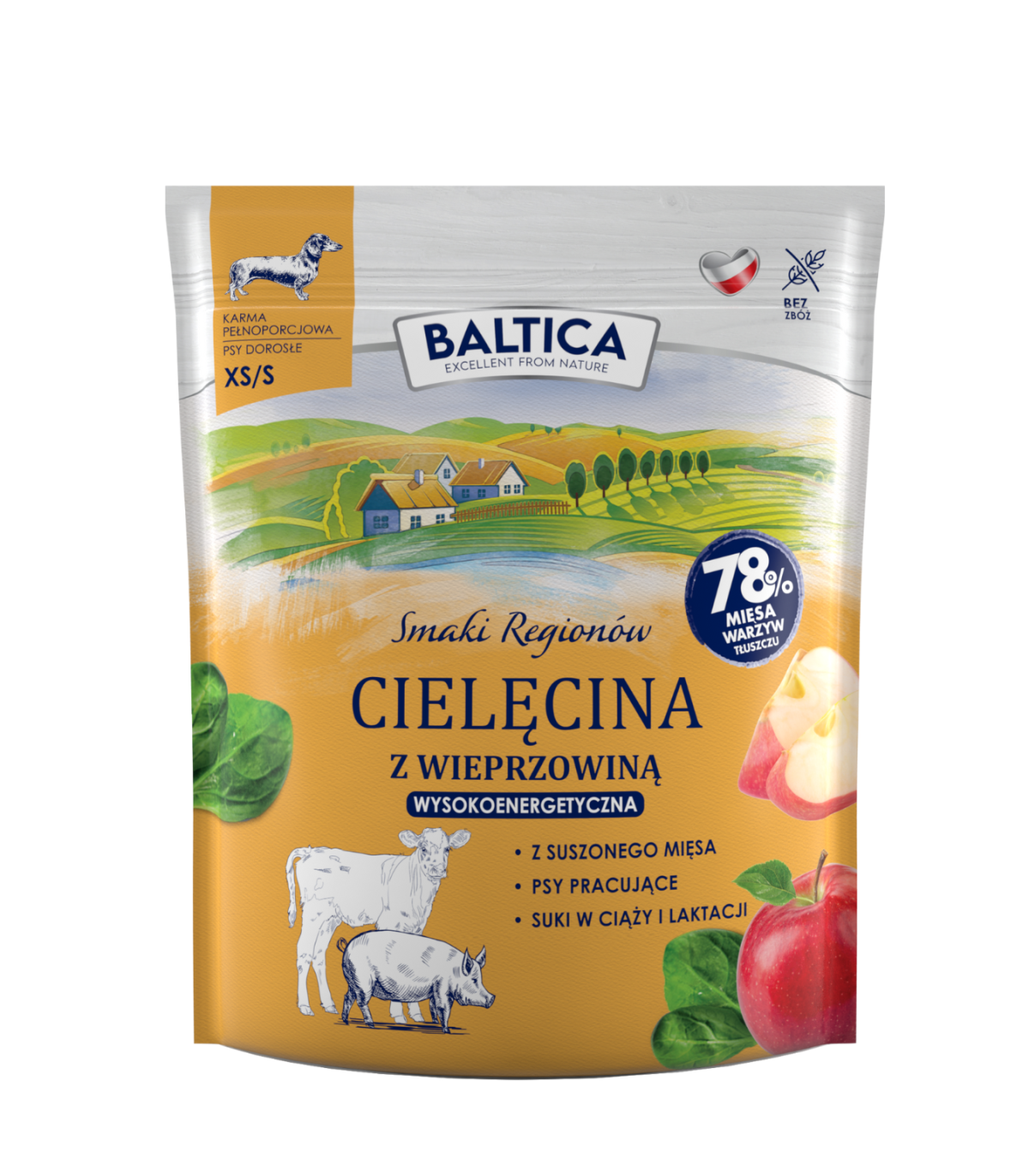 BALTICA SMAKI REGIONÓW SUCHA KARMA DLA PSA CIELĘCINA Z WIEPRZOWINĄ XS/S 1KG