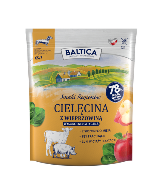 BALTICA SMAKI REGIONÓW SUCHA KARMA DLA PSA CIELĘCINA Z WIEPRZOWINĄ XS/S 1KG