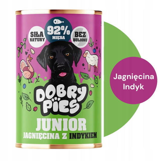 DOBRY PIES JUNIOR MOKRA KARMA PIES JAGNIĘCINA Z INDYKIEM 400G