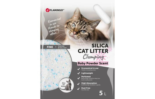 FLAMINGO CAT LITTER SILICA FINE CLUMPING BABY POWDER 5L