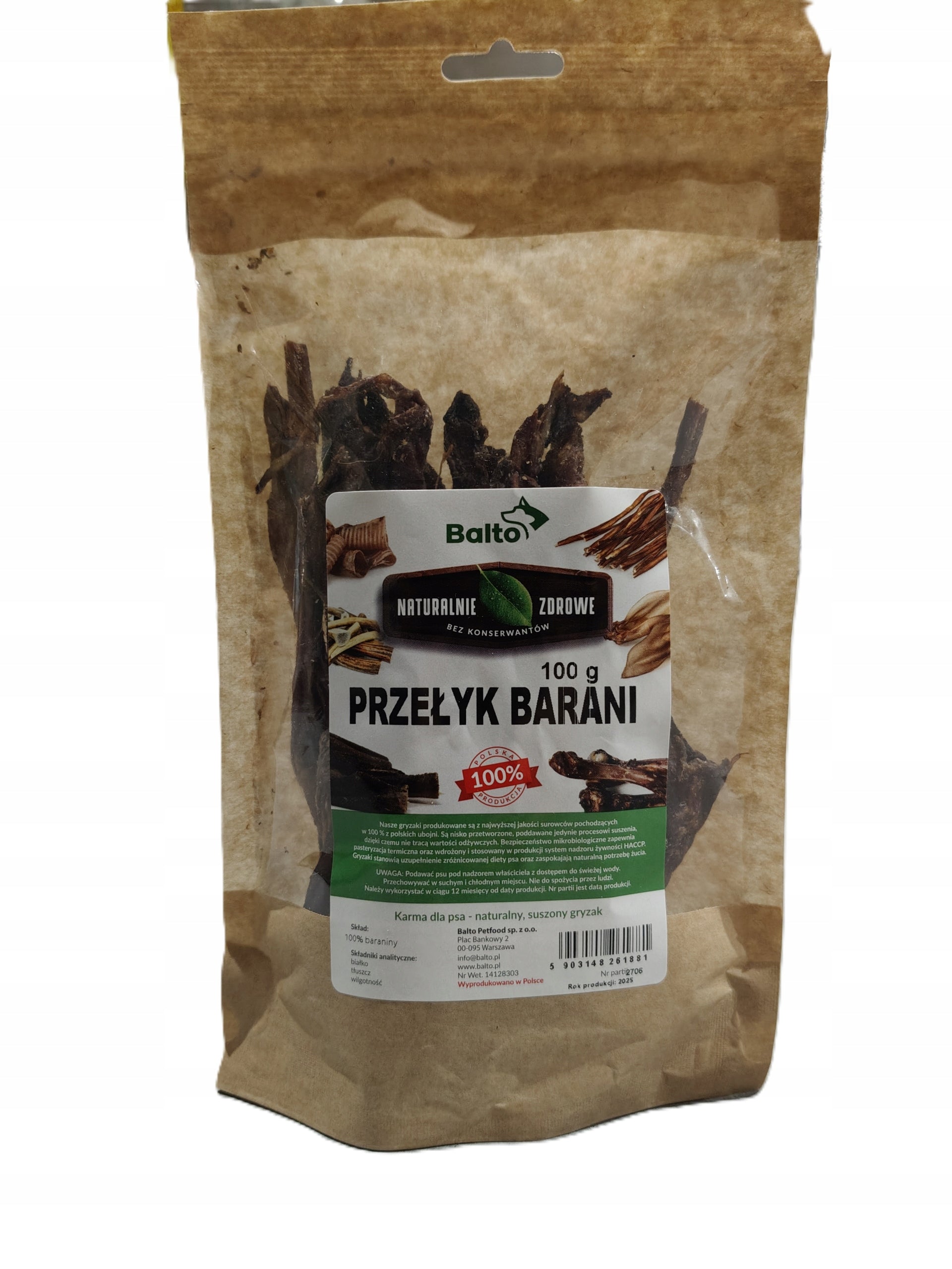 BALTO PREMIUM GRYZAK DLA PSA PRZEŁYK BARANI 100G