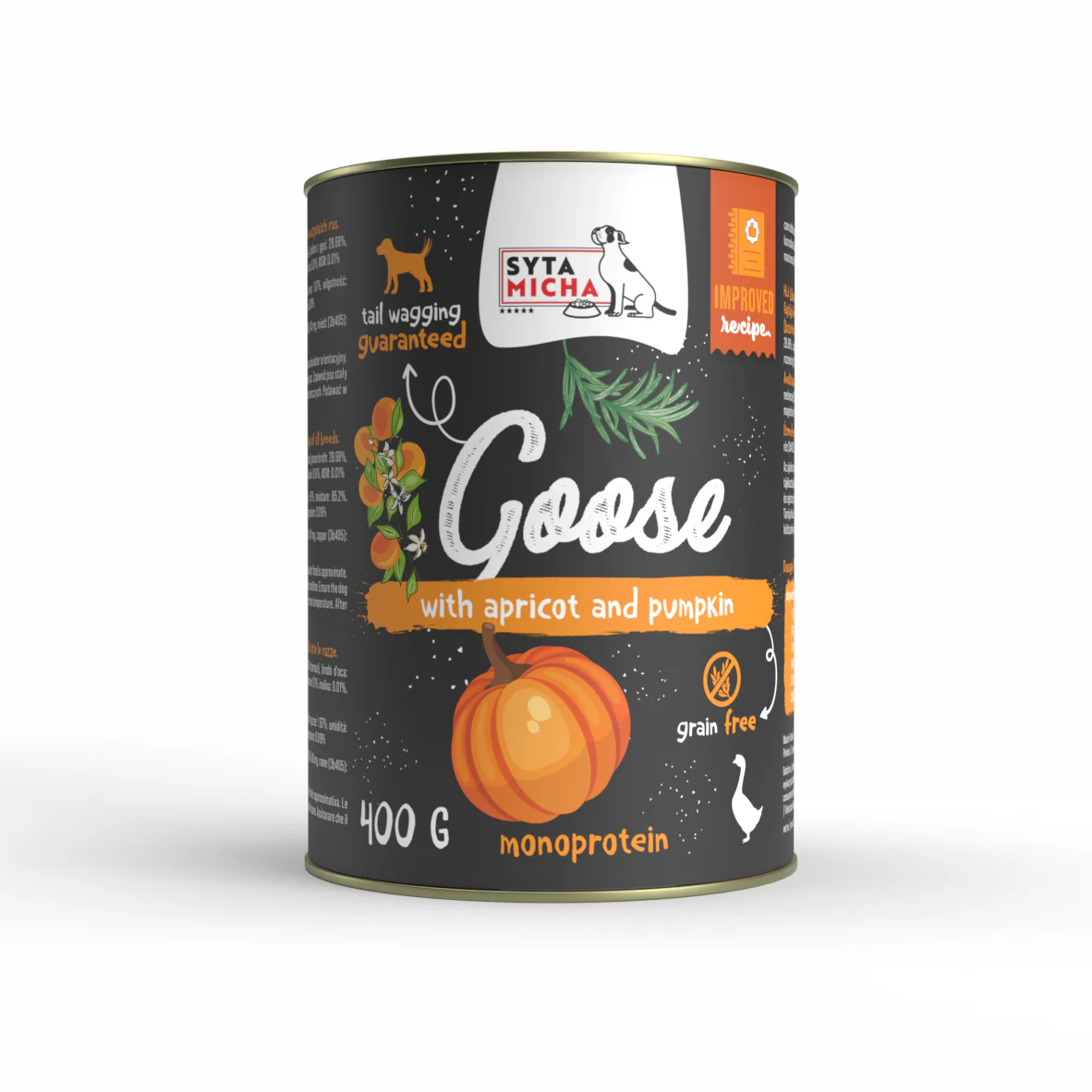 SYTA MICHA MOKRA KARMA DLA PSA GĘŚ Z WOŁOWINĄ, MORELĄ I DYNIĄ 400G