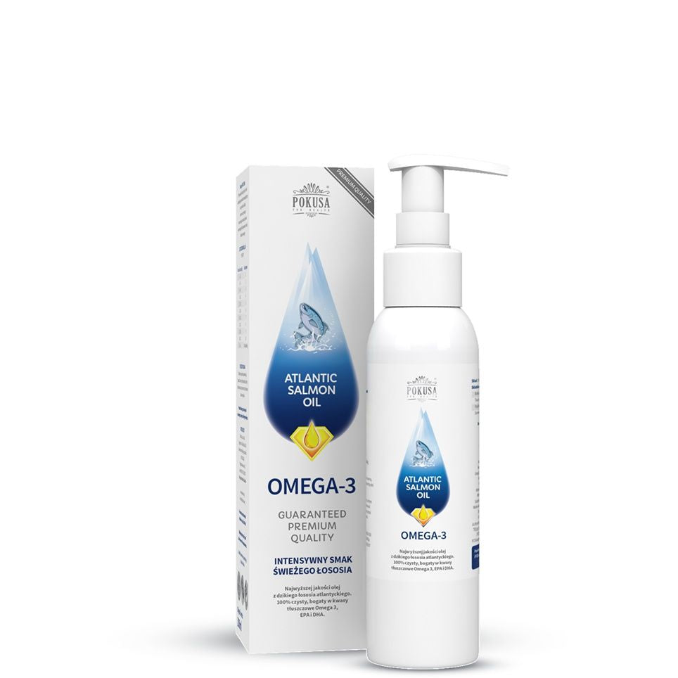 POKUSA OLEJ ATLANTIC SALMON 100 ML - NATURALNY OLEJ Z ŁOSOSIA ATLANTYCKIEGO