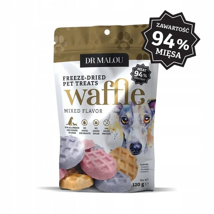 DR MALOU WAFFLE LIOFILIZOWANE DLA PSA Z MIĘSA KURCZAKA MIX SMAKÓW 120G
