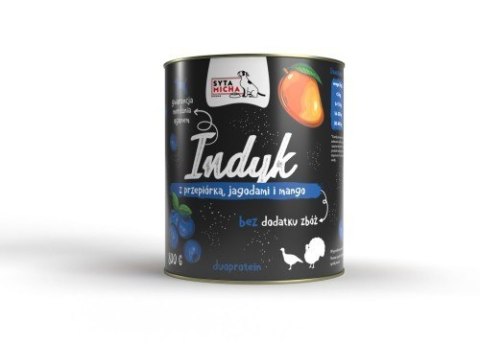 SYTA MICHA Karma mokra dla psa Indyk z przepiórką, jagodami i mango 800g SYTA MICHA Karma mokra dla psa Indyk z przepiórką, jagodami i mango 800g