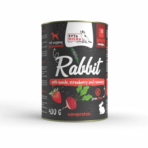 SYTA MICHA Karma mokra dla psa królik z brukwią, truskawką i rozmarynem 400g SYTA MICHA Karma mokra dla psa królik z brukwią, truskawką i rozmarynem 400g
